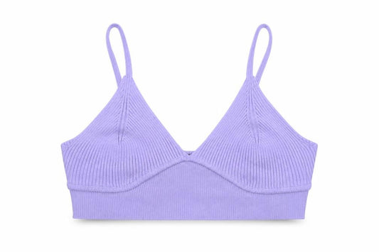 Front view of QED London Women's Purple Ribbed Knit Camisole Tank Top S