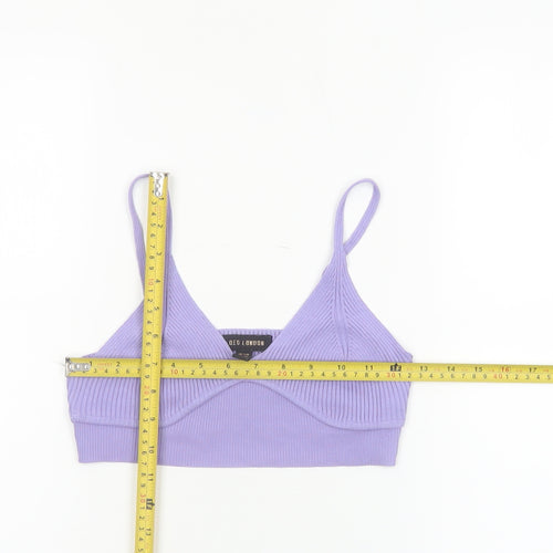QED London Women's Purple Ribbed Knit Camisole Tank Top S