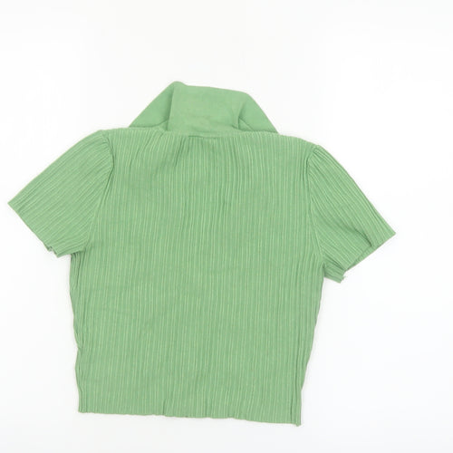 H&M Divided Women's Green Collared Ribbed Cropped Button-Up Top XS