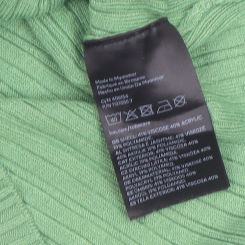 H&M Divided Women's Green Collared Ribbed Cropped Button-Up Top XS
