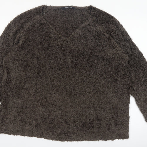 Evans Women Brown V-Neck Fuzzy Acrylic Jumper Size 22/24