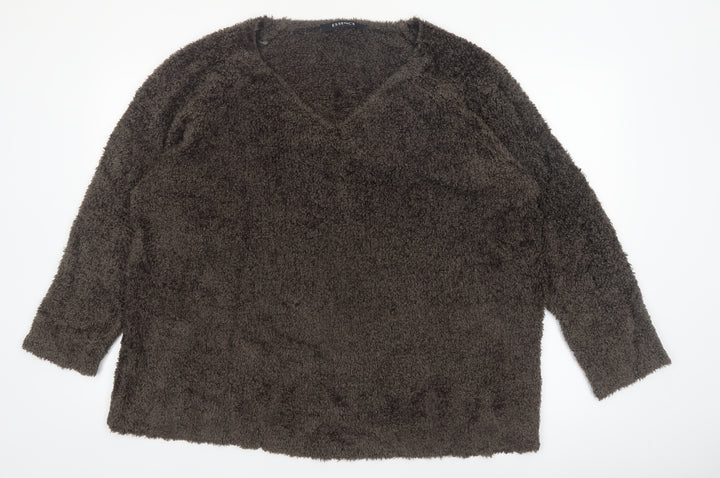Evans Women Brown V-Neck Fuzzy Acrylic Jumper Size 22/24