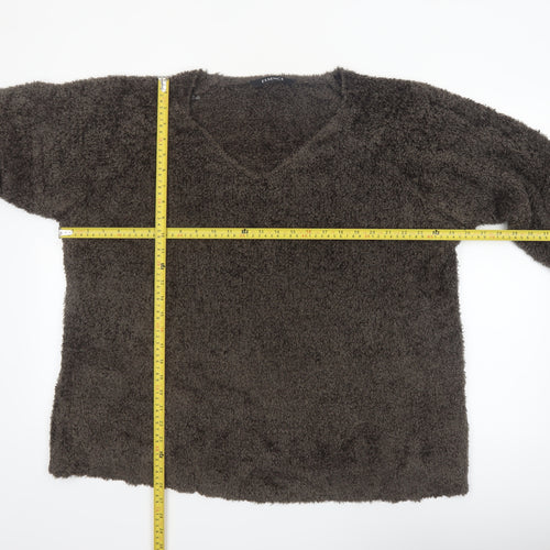 Evans Women Brown V-Neck Fuzzy Acrylic Jumper Size 22/24