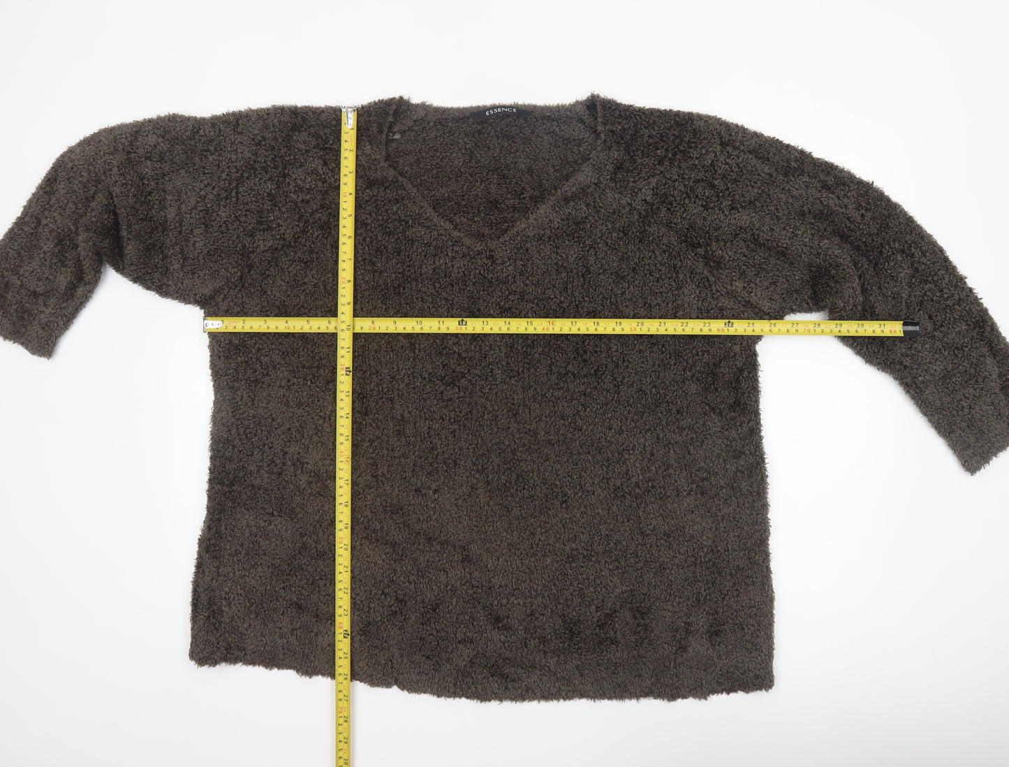 Evans Women Brown V-Neck Fuzzy Acrylic Jumper Size 22/24