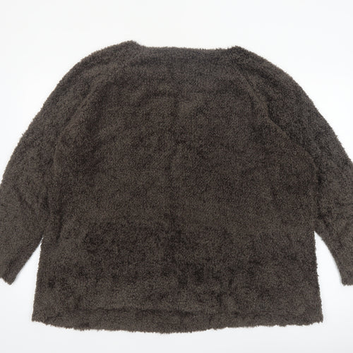 Evans Women Brown V-Neck Fuzzy Acrylic Jumper Size 22/24