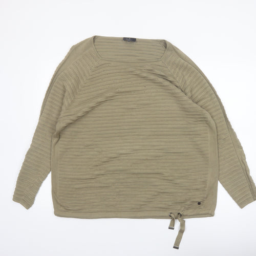 Monari Women’s Beige Ribbed Cotton Jumper Size 16 Boat Neck