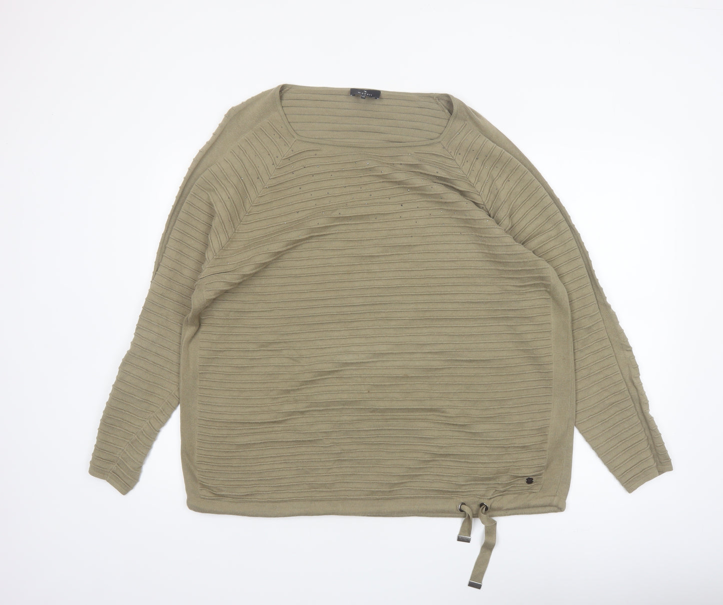 Monari Women’s Beige Ribbed Cotton Jumper Size 16 Boat Neck