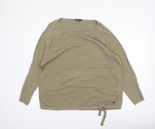 Monari Women’s Beige Ribbed Cotton Jumper Size 16 Boat Neck