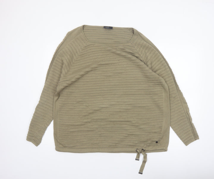 Monari Women’s Beige Ribbed Cotton Jumper Size 16 Boat Neck