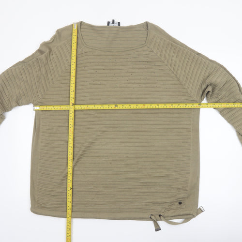 Monari Women’s Beige Ribbed Cotton Jumper Size 16 Boat Neck
