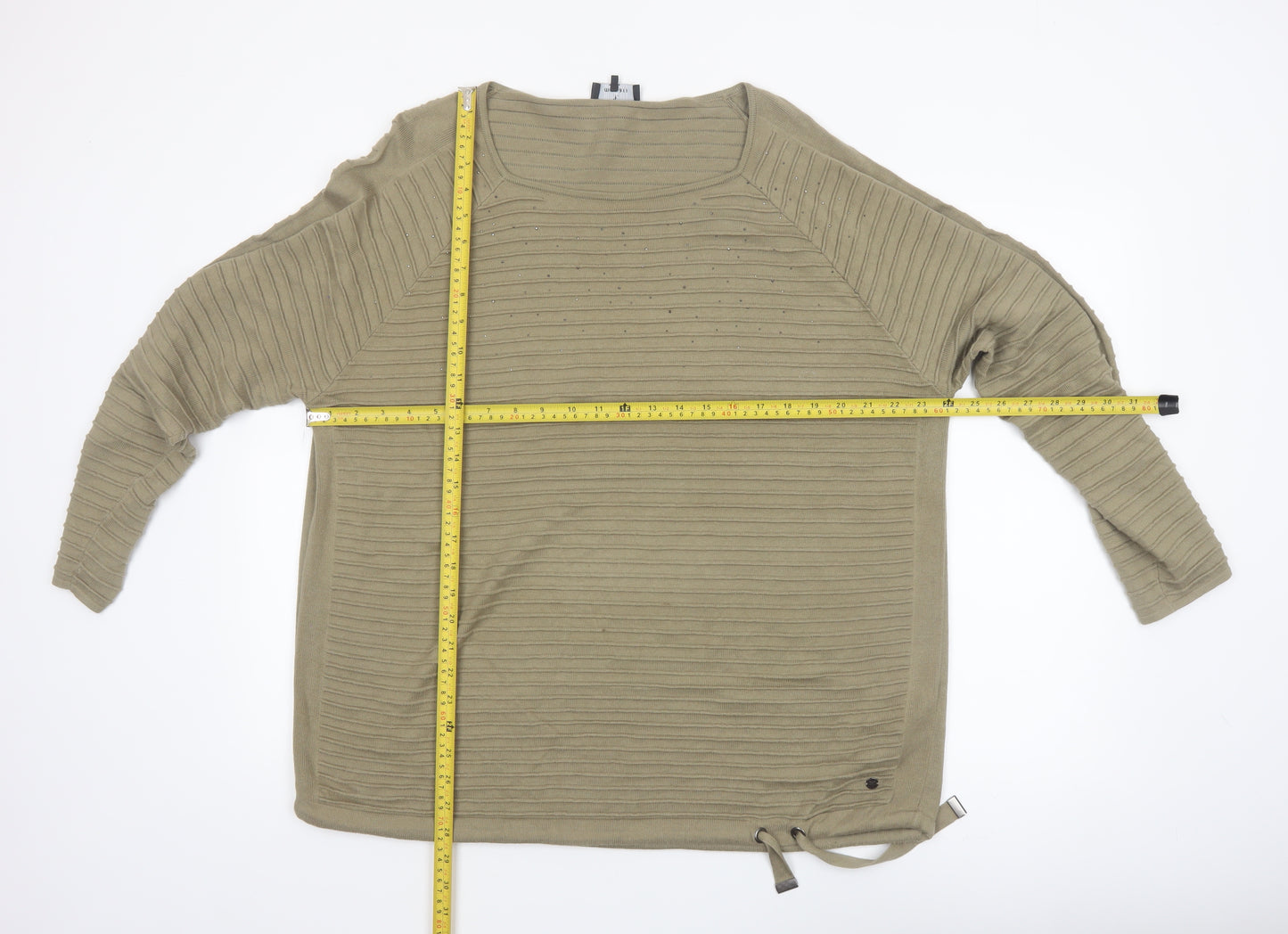 Monari Women’s Beige Ribbed Cotton Jumper Size 16 Boat Neck
