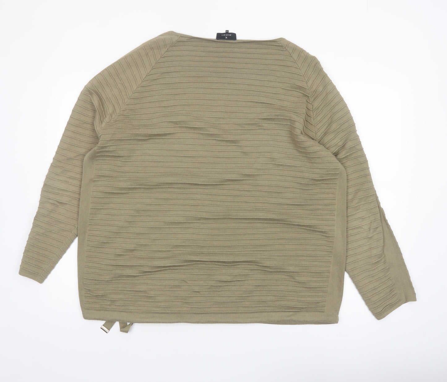 Monari Women’s Beige Ribbed Cotton Jumper Size 16 Boat Neck