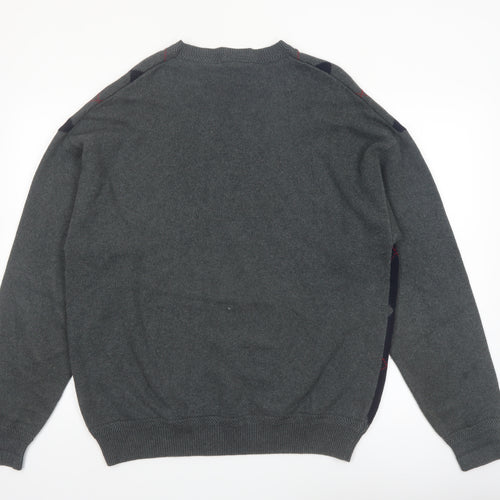 Nautica Men's Grey Argyle Cotton Pullover Jumper Size L