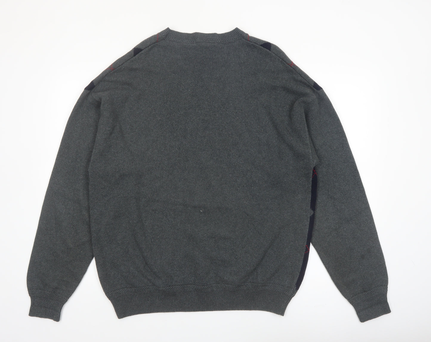 Nautica Men's Grey Argyle Cotton Pullover Jumper Size L