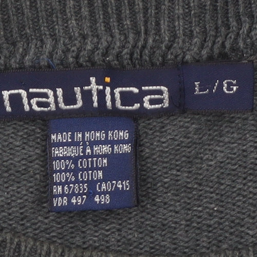 Nautica Men's Grey Argyle Cotton Pullover Jumper Size L