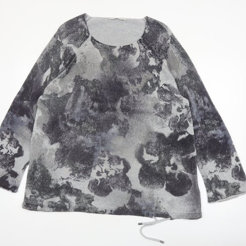 Monari Womens Grey Floral Beaded Pullover Jumper Size 16