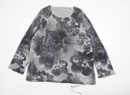 Monari Womens Grey Floral Beaded Pullover Jumper Size 16