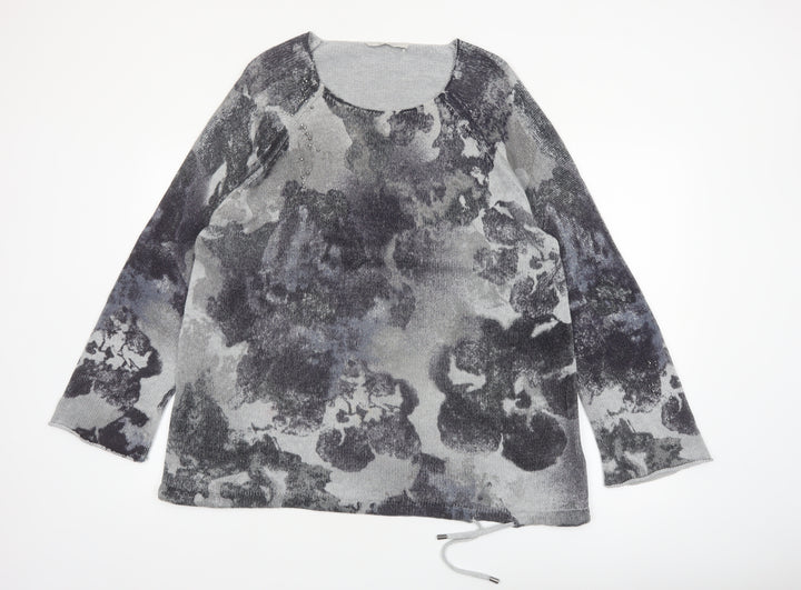 Monari Womens Grey Floral Beaded Pullover Jumper Size 16