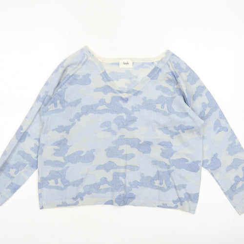 Hush Women’s Blue Camouflage Wool Blend V-Neck Jumper XL