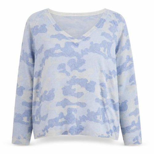 Hush Women’s Blue Camouflage Wool Blend V-Neck Jumper XL