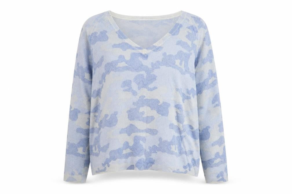 Hush Women’s Blue Camouflage Wool Blend V-Neck Jumper XL