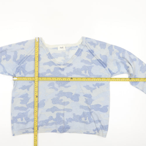 Hush Women’s Blue Camouflage Wool Blend V-Neck Jumper XL