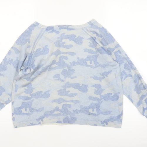Hush Women’s Blue Camouflage Wool Blend V-Neck Jumper XL