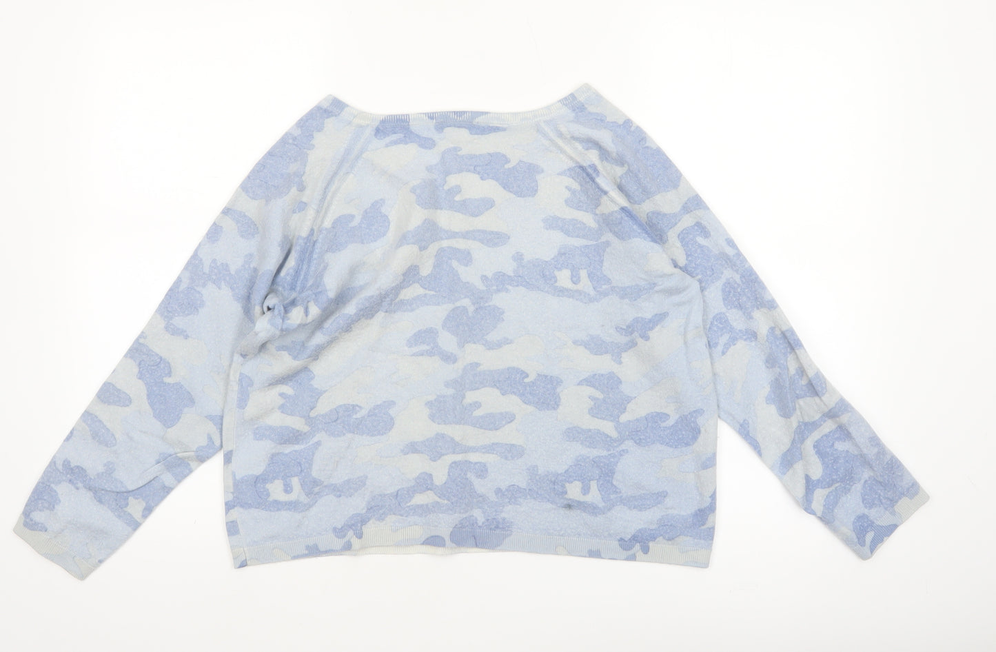 Hush Women’s Blue Camouflage Wool Blend V-Neck Jumper XL