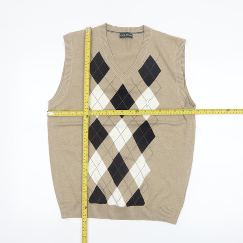Golfino Men's Beige Argyle V-Neck Sleeveless Cotton Cashmere Golf Vest M