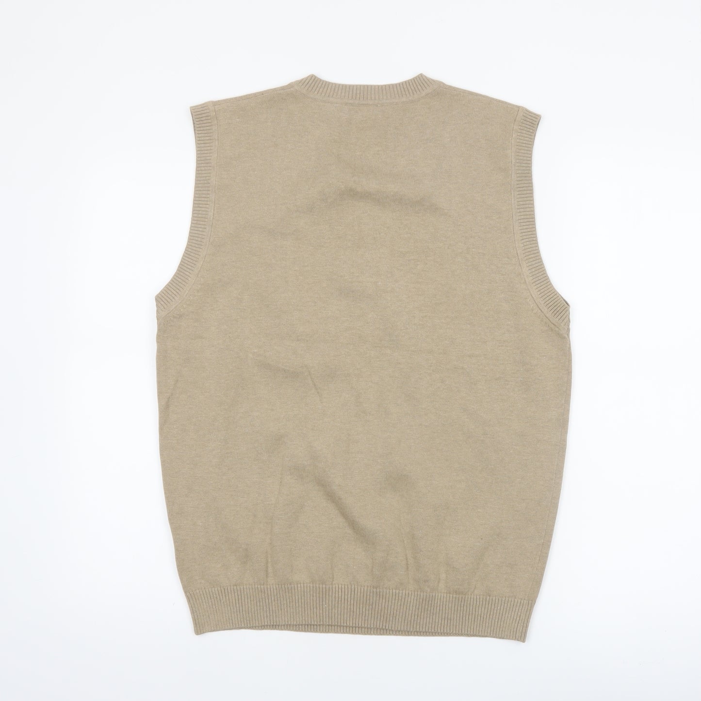 Golfino Men's Beige Argyle V-Neck Sleeveless Cotton Cashmere Golf Vest M