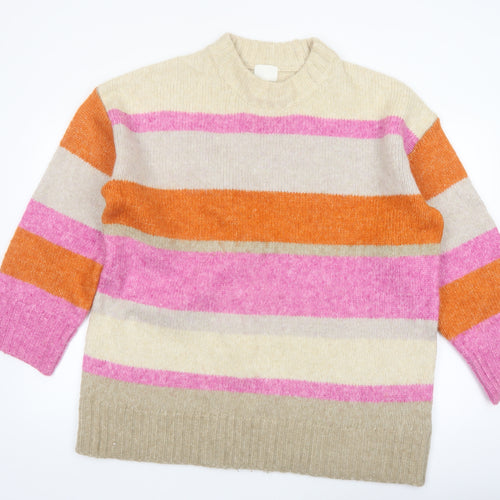 H&M Women's Multicoloured Striped Mock Neck Knit Jumper XL