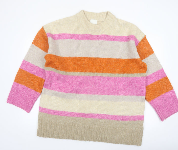 H&M Women's Multicoloured Striped Mock Neck Knit Jumper XL