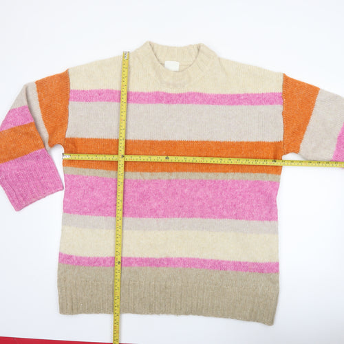 H&M Women's Multicoloured Striped Mock Neck Knit Jumper XL