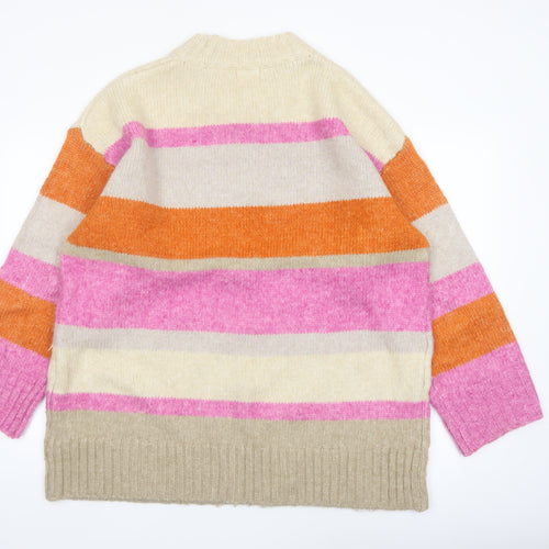 H&M Women's Multicoloured Striped Mock Neck Knit Jumper XL