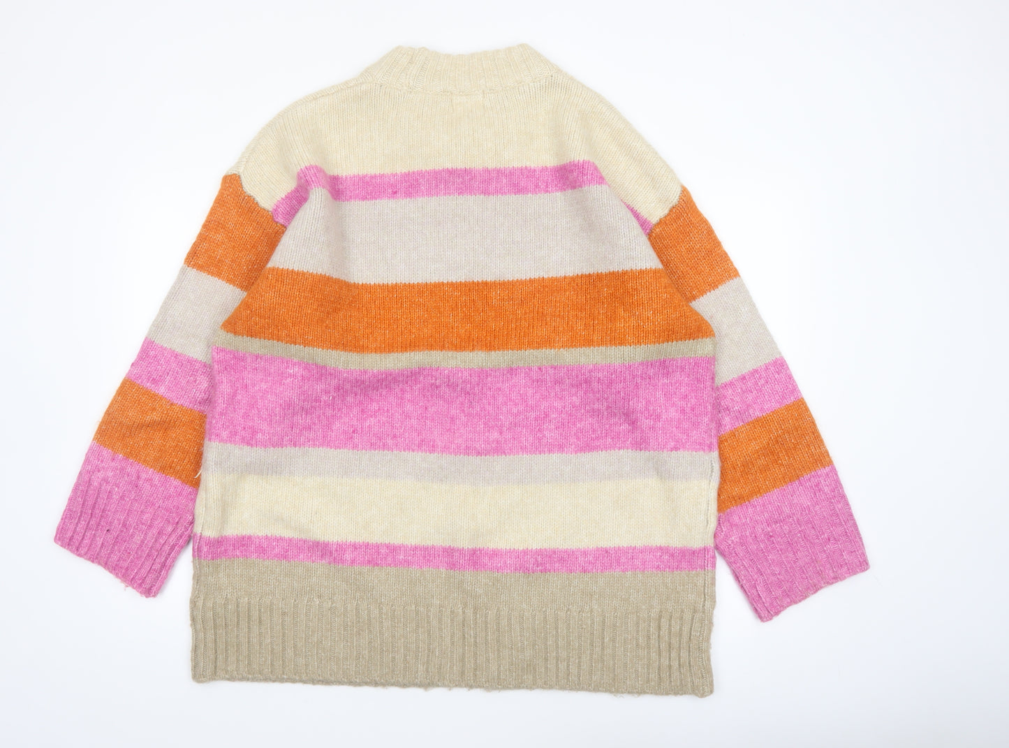 H&M Women's Multicoloured Striped Mock Neck Knit Jumper XL