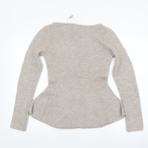 H&M Women Beige Rib-Knit Long Sleeve Pullover Jumper Size 12