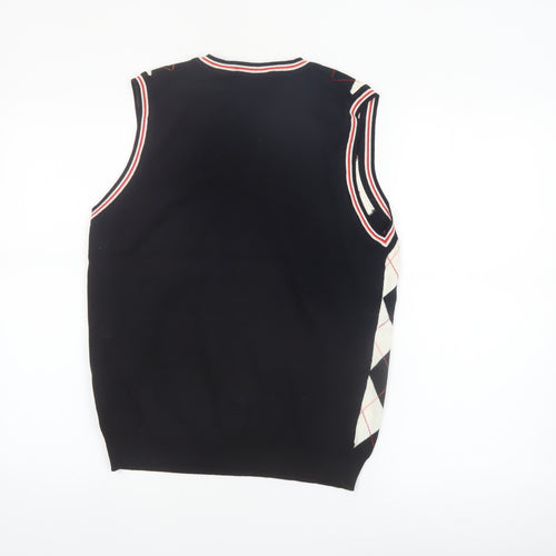 Golfino Womens Black Argyle Knit Cotton V-Neck Sleeveless Vest Size 16
