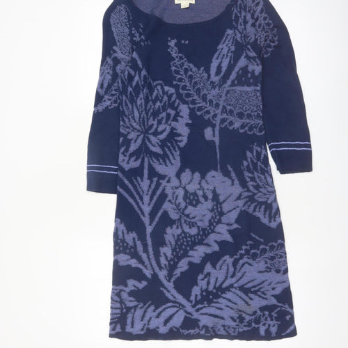 Monsoon Women Blue Floral Knit Shift Dress Size 8
