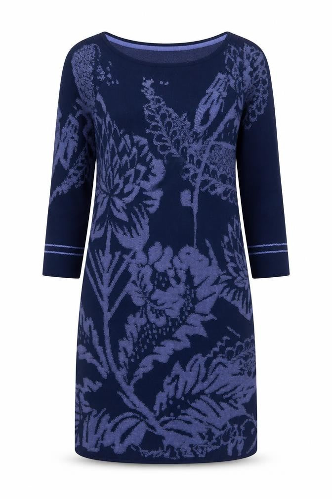 Front view of Monsoon Women Blue Floral Knit Shift Dress, size 8