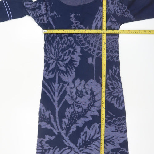 Monsoon Women Blue Floral Knit Shift Dress Size 8