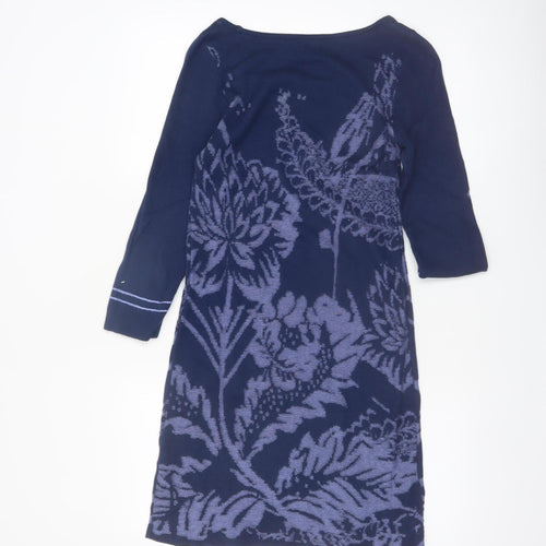 Monsoon Women Blue Floral Knit Shift Dress Size 8
