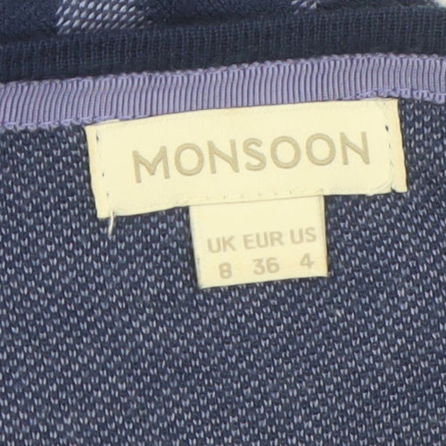 Monsoon Women Blue Floral Knit Shift Dress Size 8