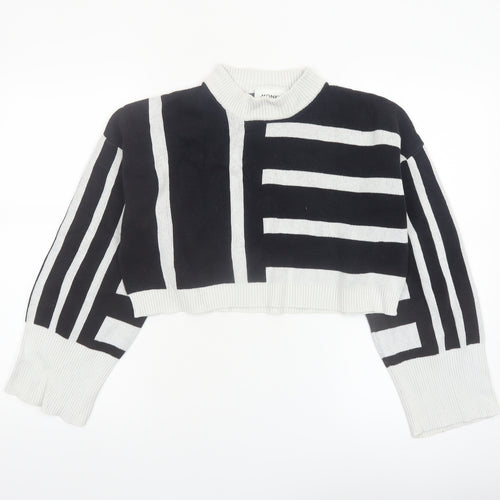 Monki Women Black White Striped Cotton Crew Neck Jumper Size M