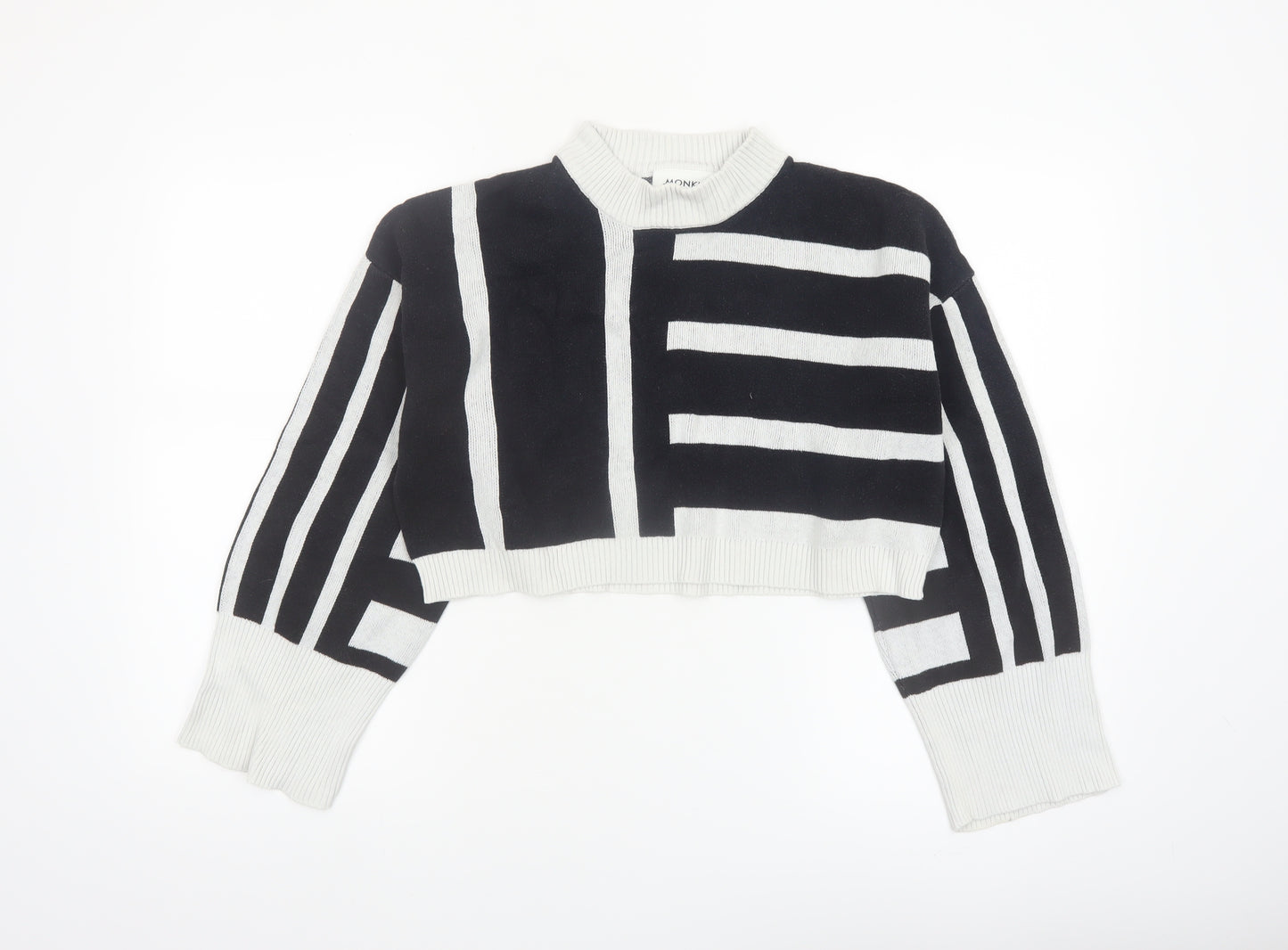 Monki Women Black White Striped Cotton Crew Neck Jumper Size M