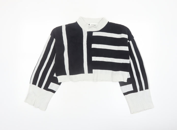 Monki Women Black White Striped Cotton Crew Neck Jumper Size M
