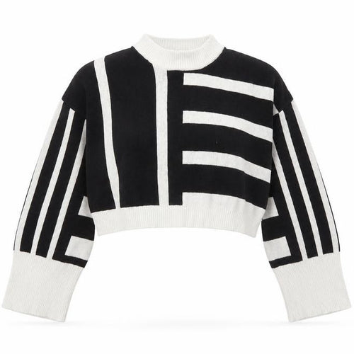 Monki Women Black White Striped Cotton Crew Neck Jumper Size M