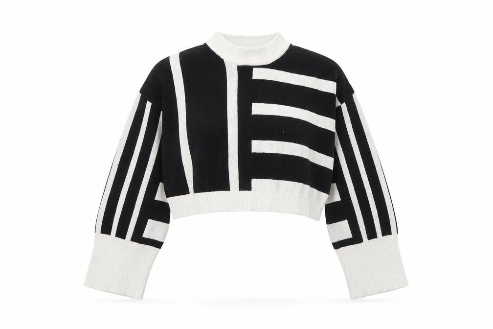 Monki Women Black White Striped Cotton Crew Neck Jumper Size M