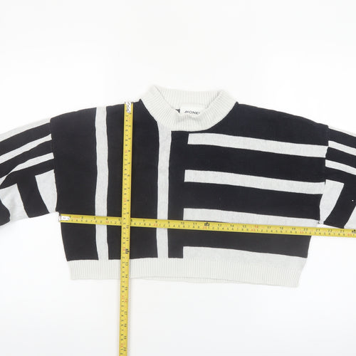 Monki Women Black White Striped Cotton Crew Neck Jumper Size M