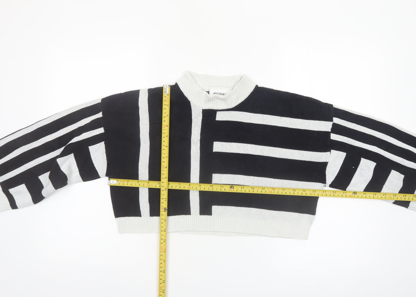 Monki Women Black White Striped Cotton Crew Neck Jumper Size M