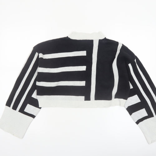 Monki Women Black White Striped Cotton Crew Neck Jumper Size M